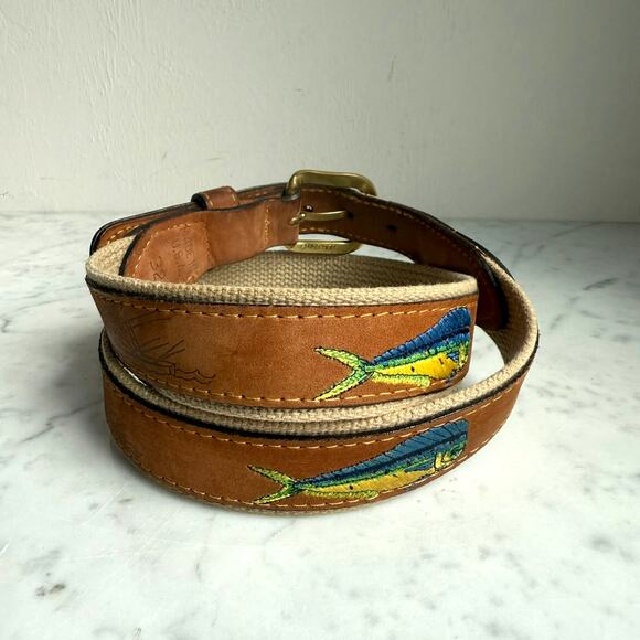Zep-Pro USA Embroidered Fish Leather & Canvas Coastal Belt Men’s 32 - Picture 2 of 9